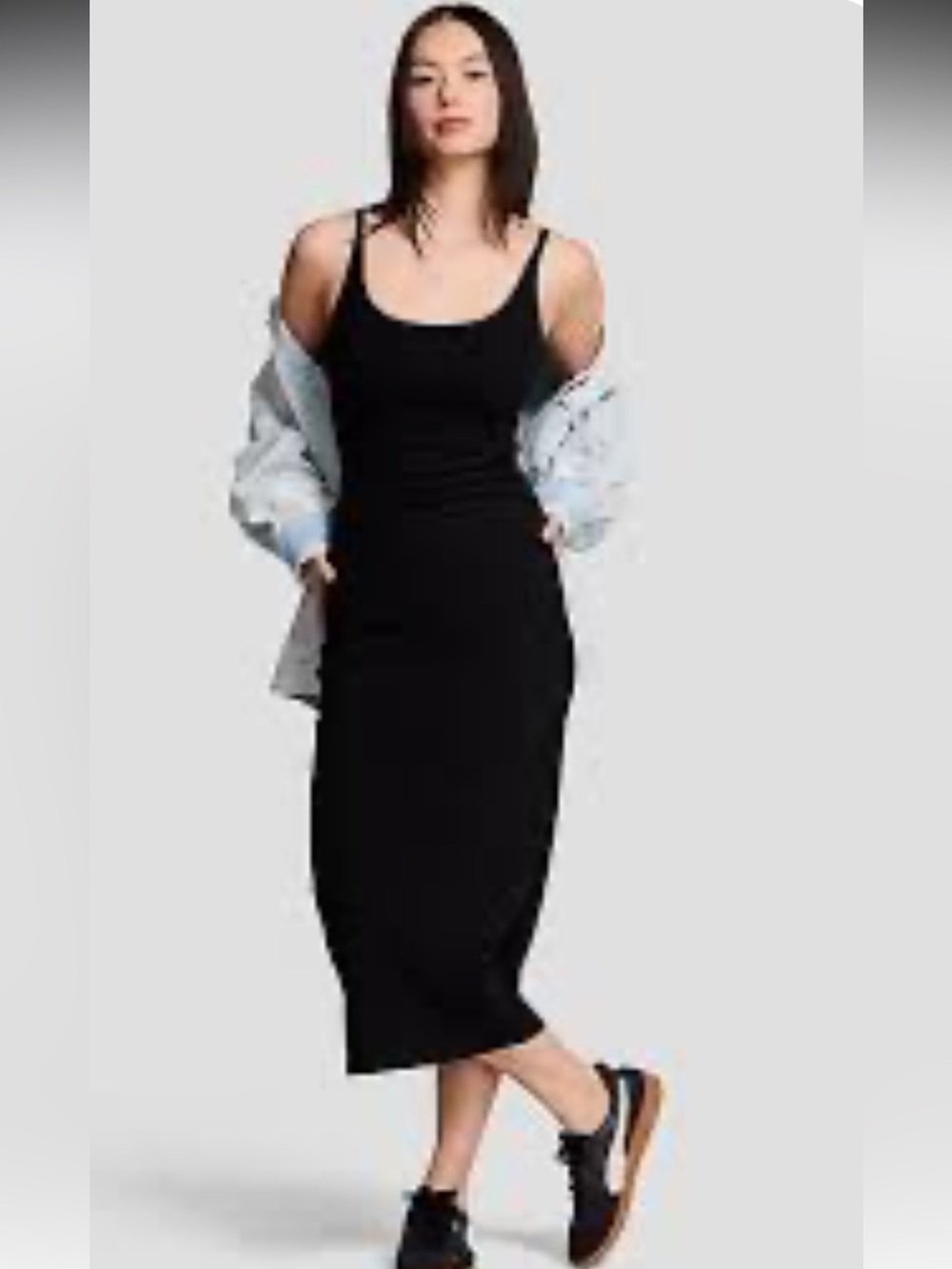 Victoria’s Secret Ribbed Modal Long Slip Dress Black – Side Slit Midi Dress